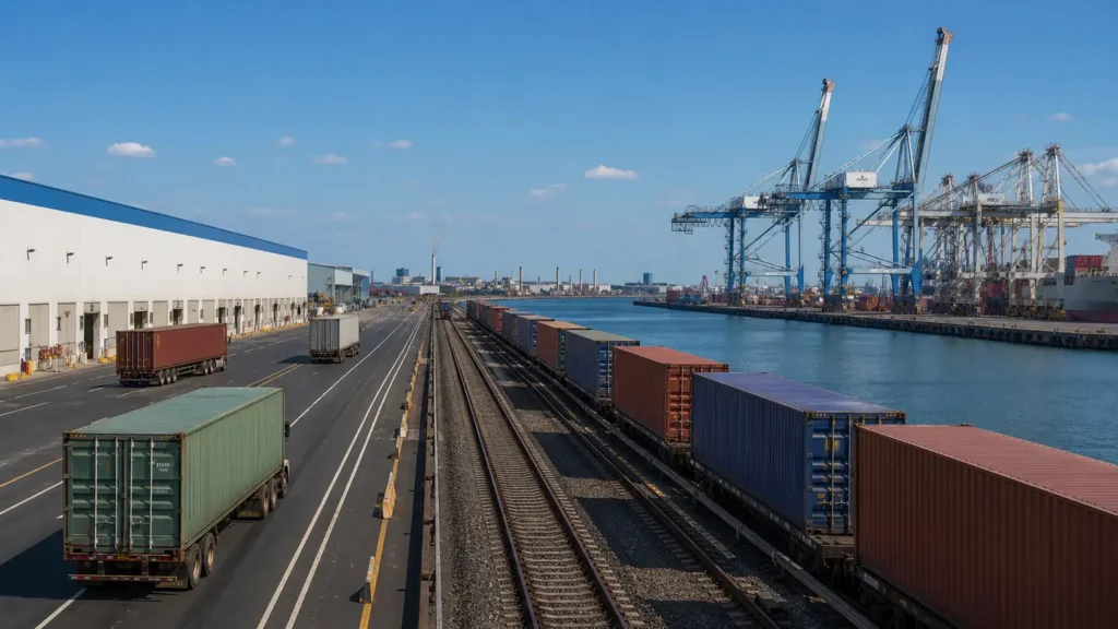 Container terminal operations used on the China to Blida (Algeria) freight lane
